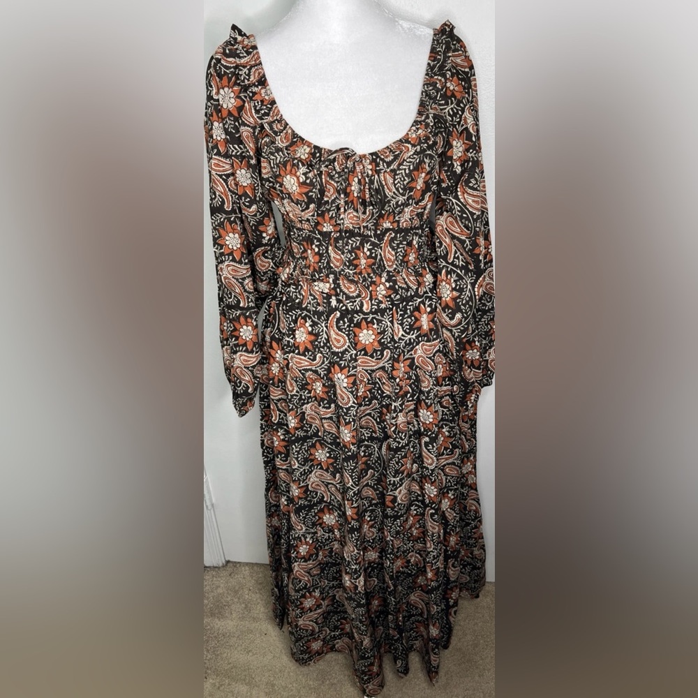 Anna Cate Tuckernuck Brown Paisley Boho Midi Cotton Vacation Dress NWT New